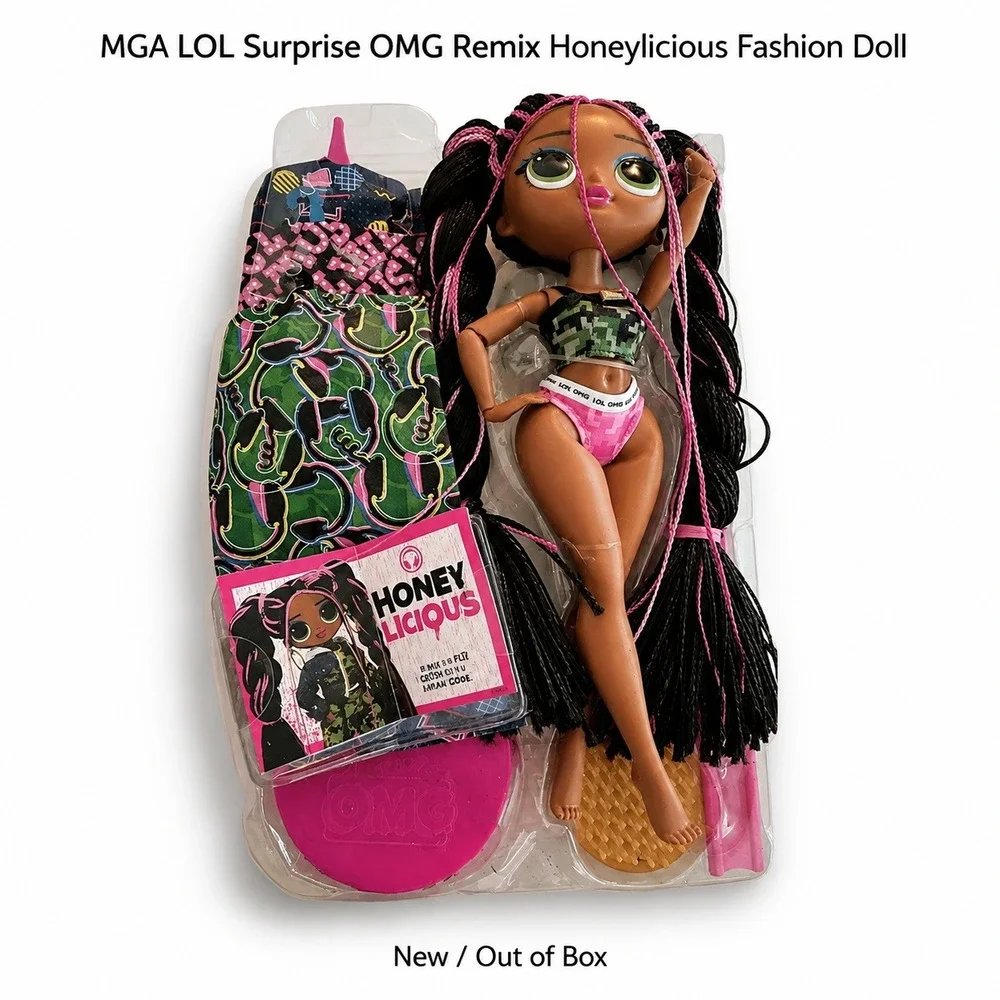 LOL Surprise‎ OMG Honeylicious Fashion Doll Series 3 Black Pink Braids Camo Top
